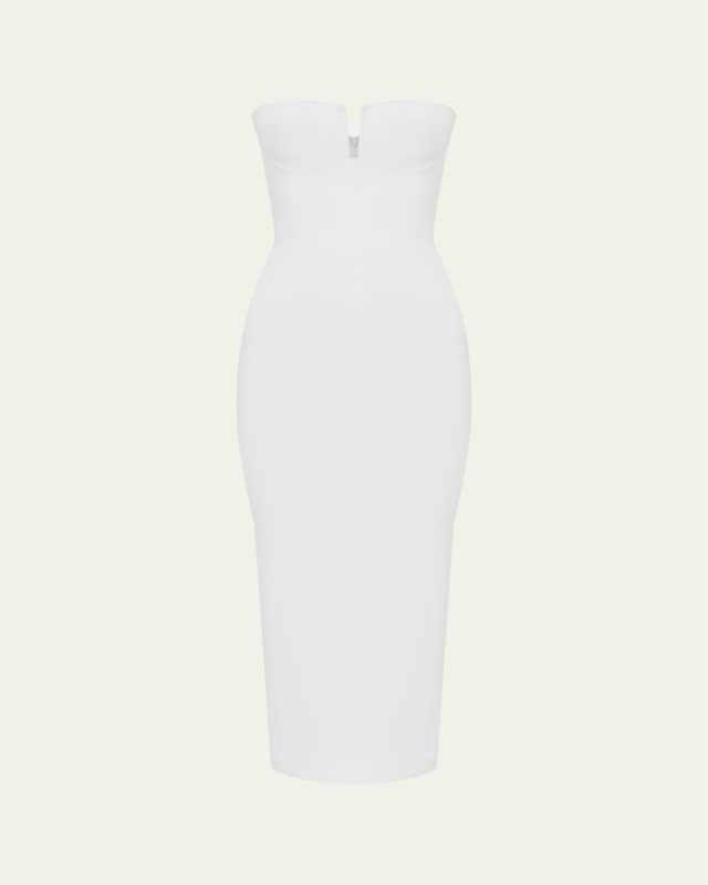 Strapless Satin Crepe Bustier Midi Dress